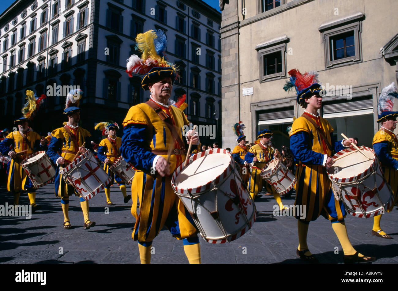 Drummers at the Scoppio del Carro in Florence, Italy. The festival occurs  every Easter Day & dates back to the 12th C Stock Photo - Alamy