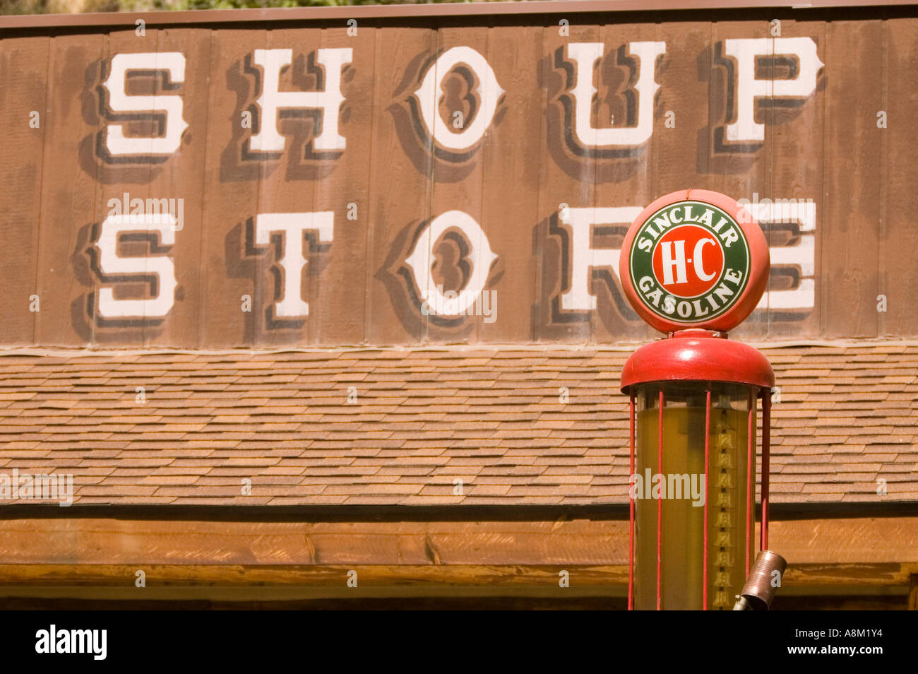 IDAHO MAIN SALMON RIVER Old gas pump at Historic Shoup Store Stock