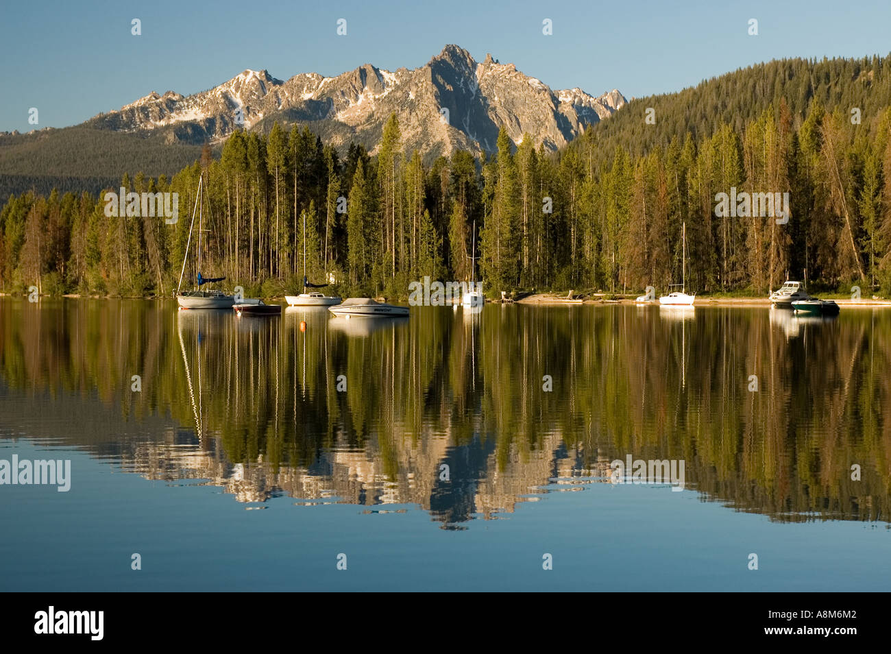 IDAHO Boats reflecting in Red Fish Lake Sawtooth National Recreation