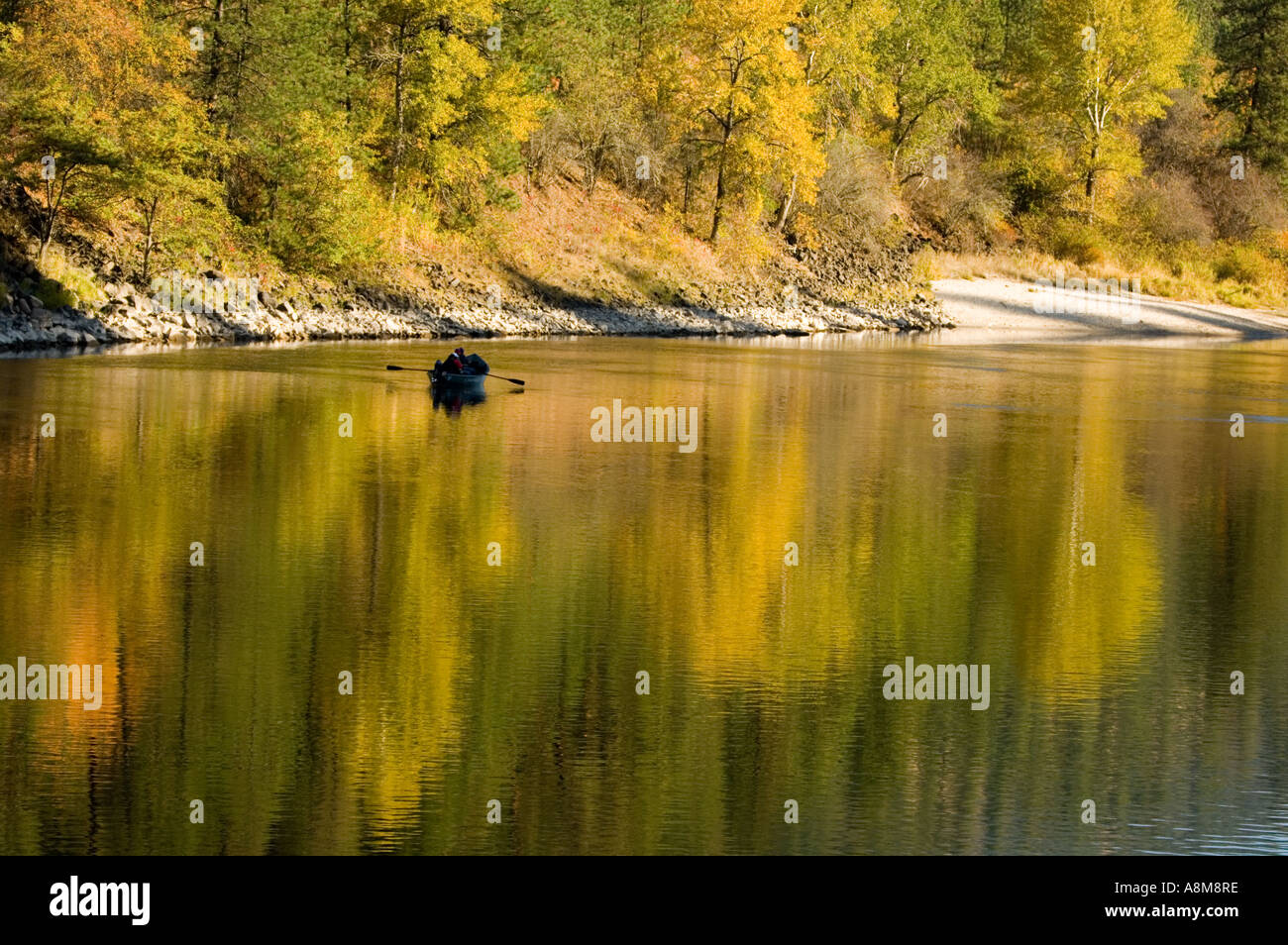 Autumn water reflections on the Clearwater River near Orofino, Idaho