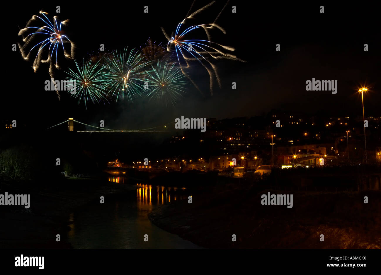 Fireworks over Clifton Suspension Bridge during the Brunel 200