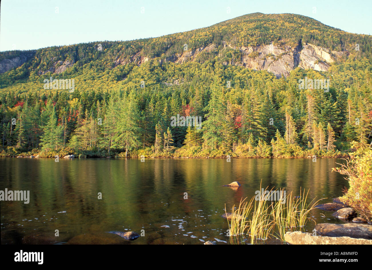 White Mountains Apalachian Trail Ethan Pond and the cliffs of Mt Willey