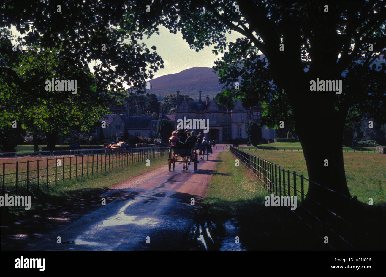 Horses and carts heading up the drive to Muckross House Killarney Co Kerry Ireland Stock Photo