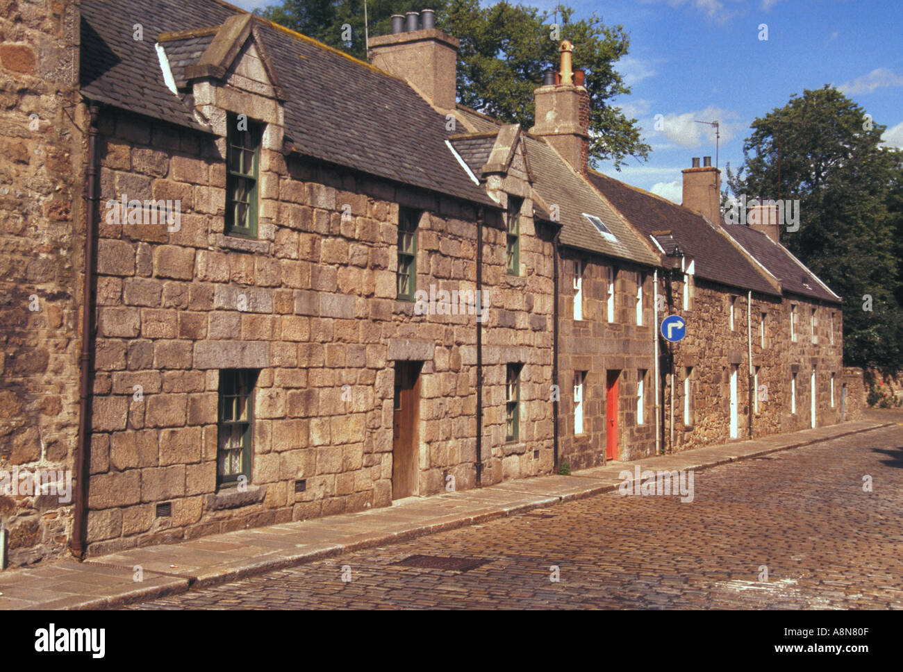Old 17th and 18th century buildings along the cobblestone streets of Old Aberdeen Scotland  Stock Photo