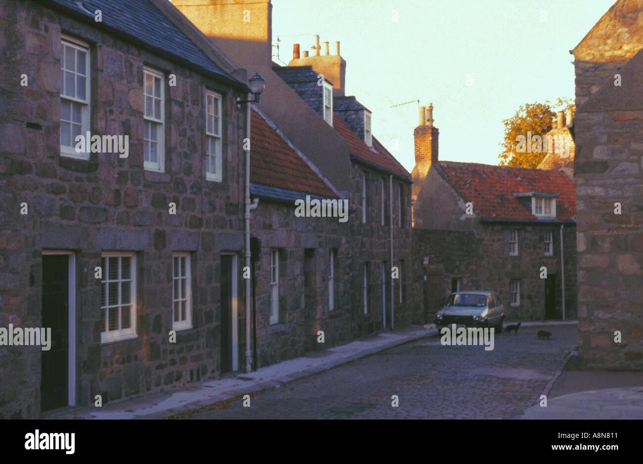 Old 17th and 18th century buildings along the cobblestone streets of Old Aberdeen Scotland  Stock Photo