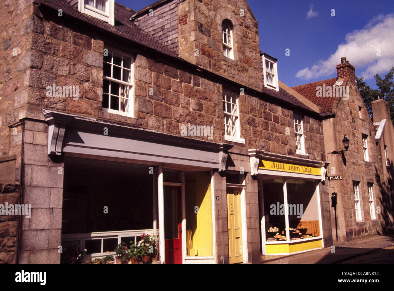 Old 17th and 18th century buildings along the cobblestone streets of Old Aberdeen Scotland  Stock Photo