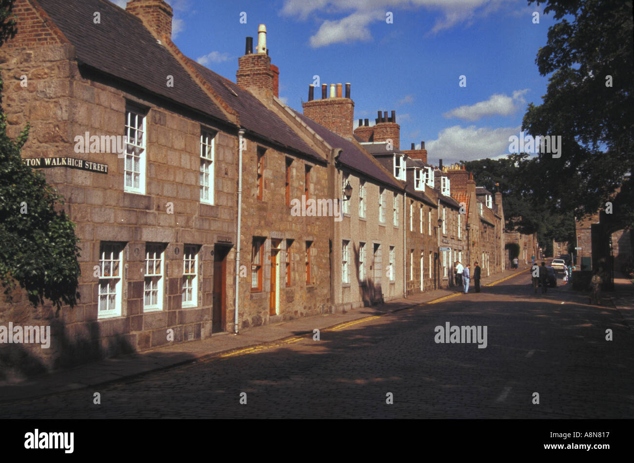 Old 17th and 18th century buildings along the cobblestone streets of Old Aberdeen Scotland  Stock Photo