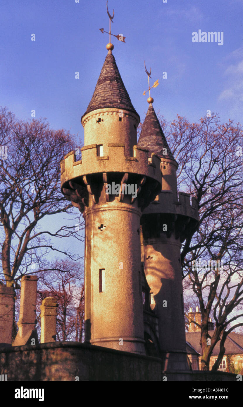 Towers at the entrance to Powis Lodge in Old Aberdeen Scotland  Stock Photo