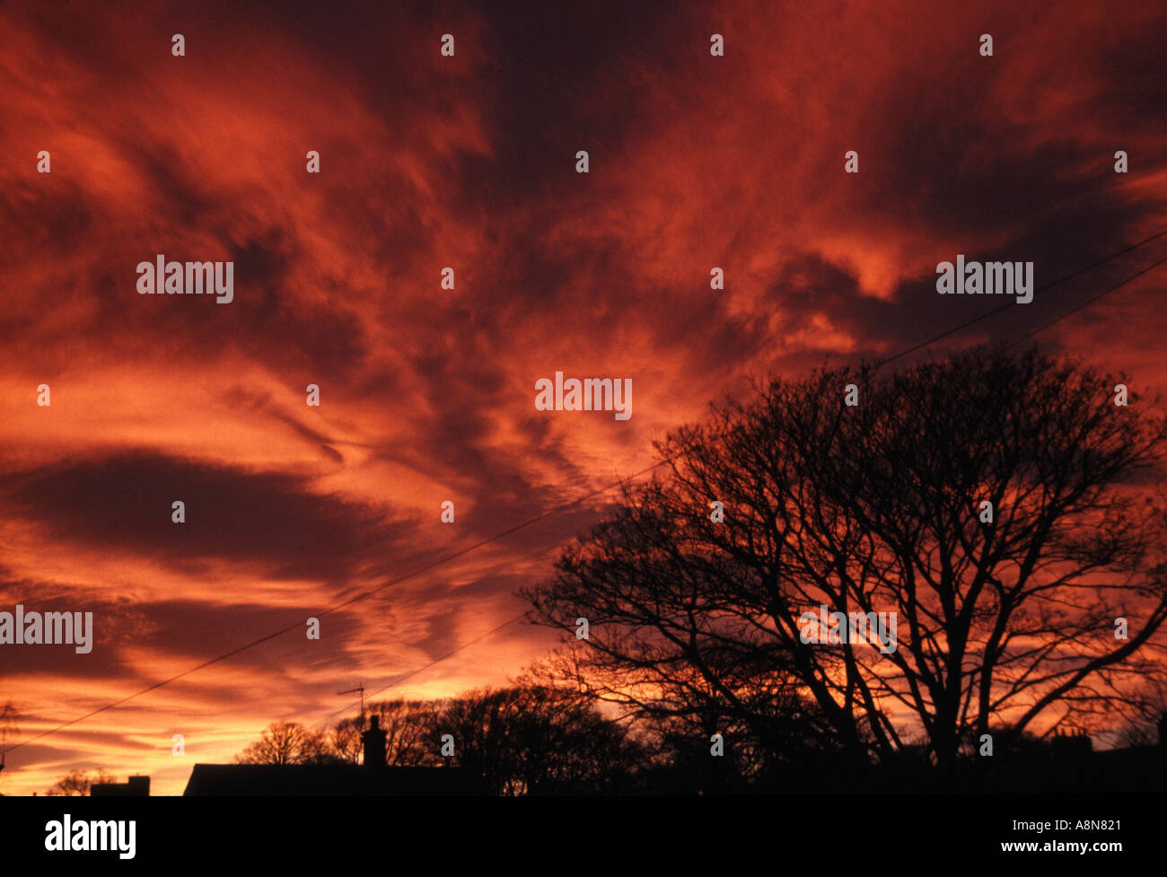 Dramatic sunset over the rooftops of Old Aberdeen Scotland Stock Photo