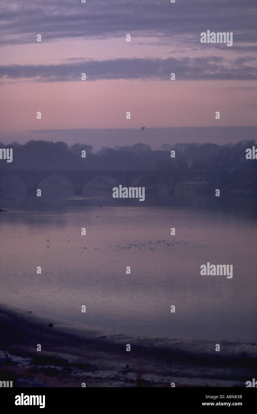 Dusk falls over the Bridge of Don Aberdeen Scotland Stock Photo