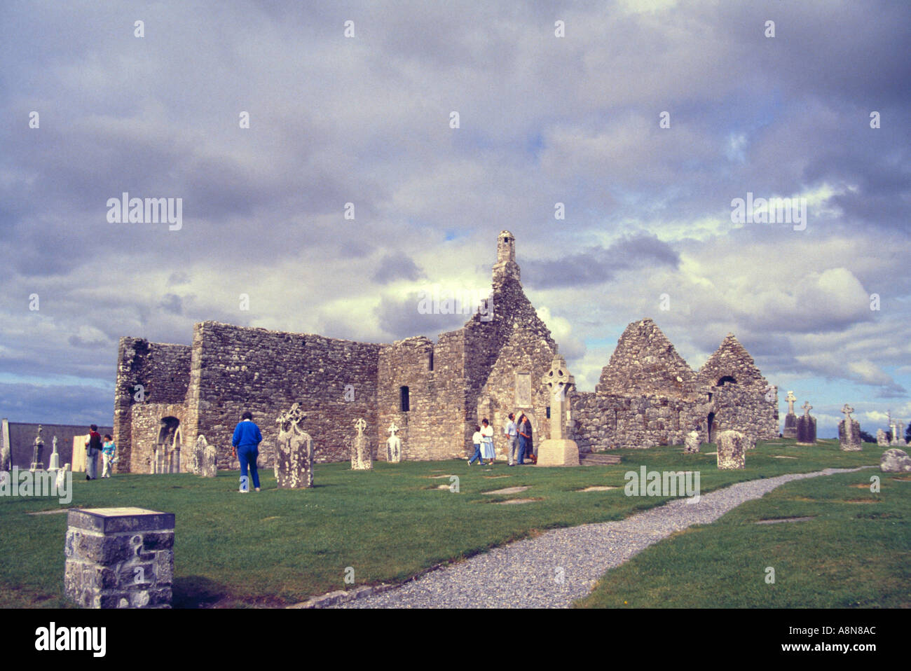 Ruined church buildings at Clonmacnois Co Offaly Ireland Stock Photo