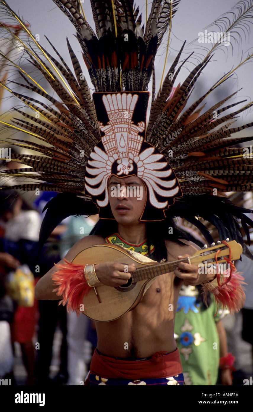 Mexico City - Portrait Of An Indian Man Celebrating The Guadalupe Virgin Day fiesta on 12 December Stock Photo