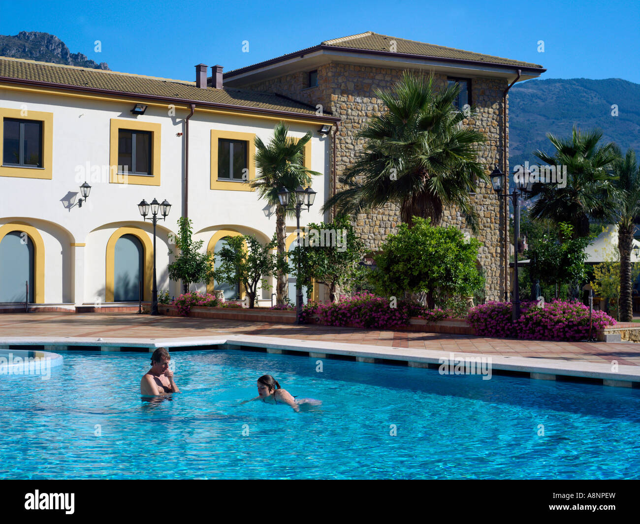 Palermo Sicily Italy Genoardo Park Hotel Swimming Pool People Swimming Stock Photo