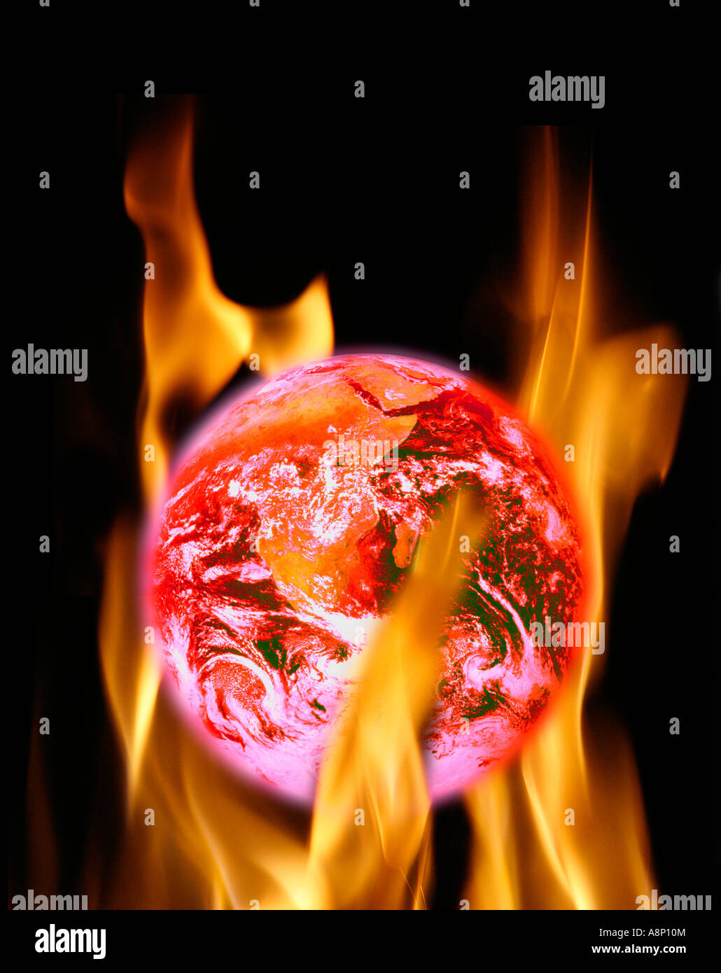 Burning Earth composite image Stock Photo