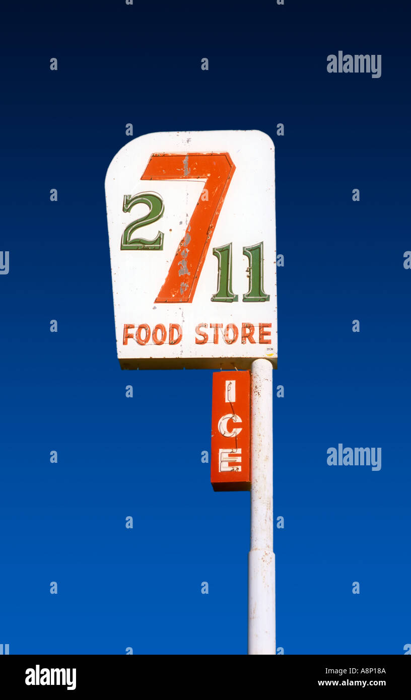 Old Seven Eleven sign for a convenience store on old Route 66 in Gallup