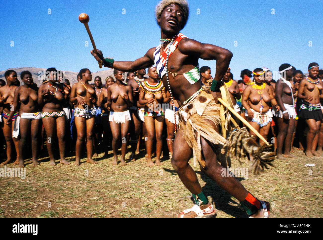 zulu reed dance ceremonial participants, natal, south africa Stock Photo