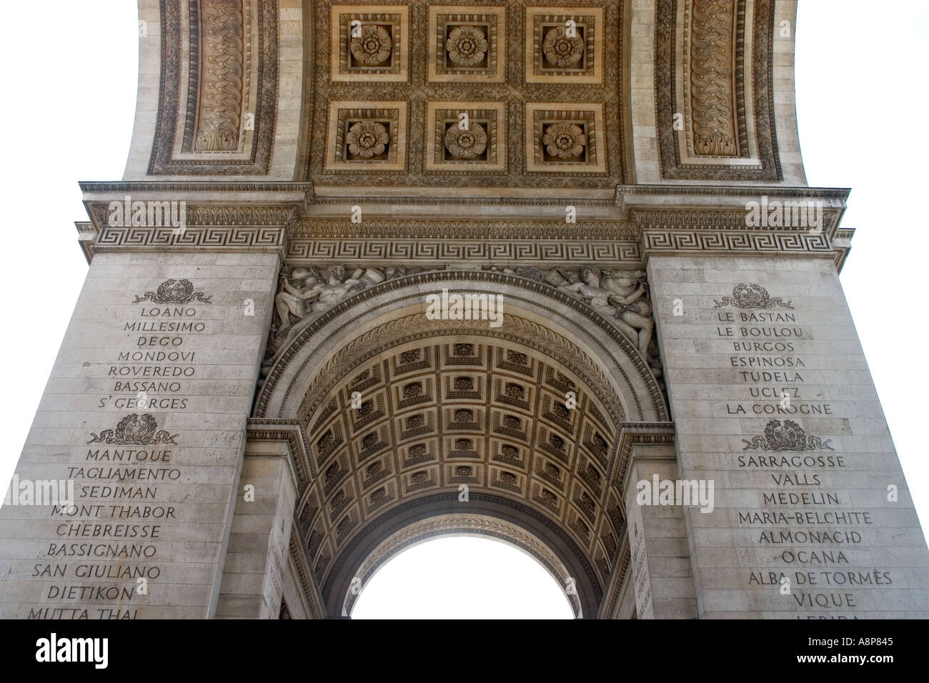 Arch De La Triomphe Arc of Triumph Champs Elysees Paris France sculpture and construction detail Place De Charles De Gaulle Stock Photo
