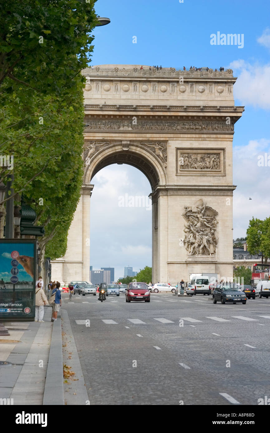 Arch De La Triomphe Arc of Triumph Champs Elysees Paris France stree scene cars automobiles Paris France Stock Photo