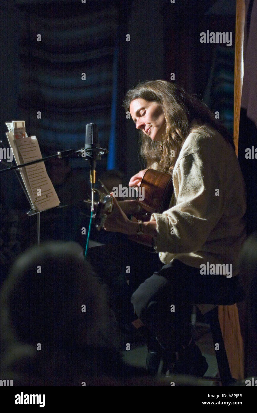 Detroit Michigan Folksinger Julie Beutel performs in a house concert Stock Photo