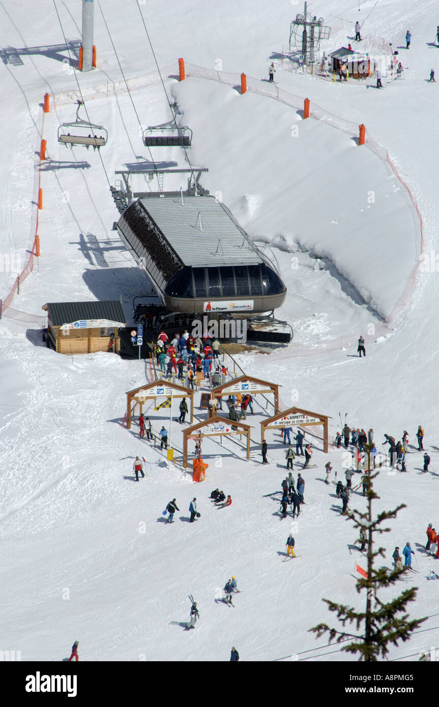 Arpette chairlift station at Plagne Bellecote ski resort in the french