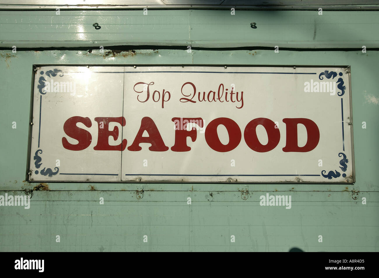 Top Quality Seafood sign Stock Photo