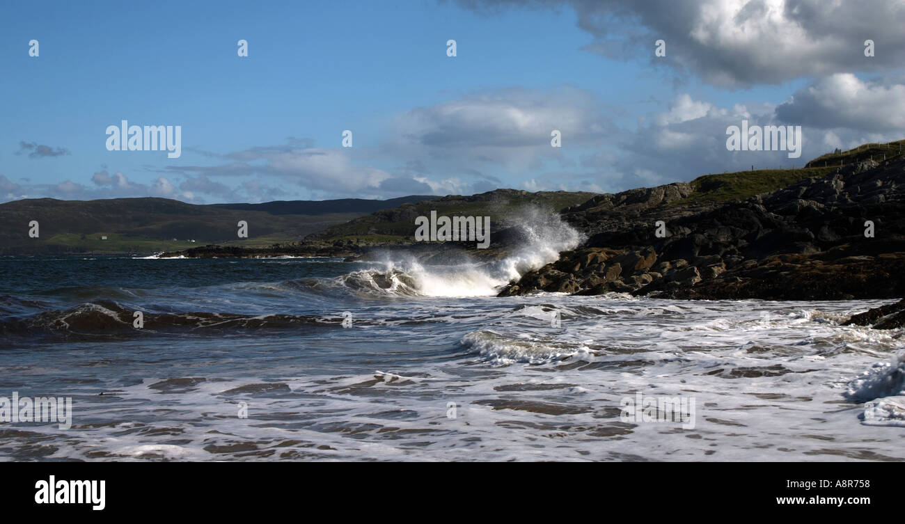 Waves on Highland beach in Scotland Stock Photo