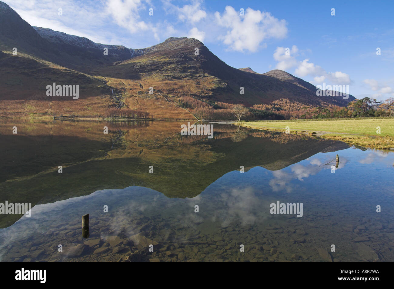 Buttermere still and mirrored Lake District National Park Cumbria ...