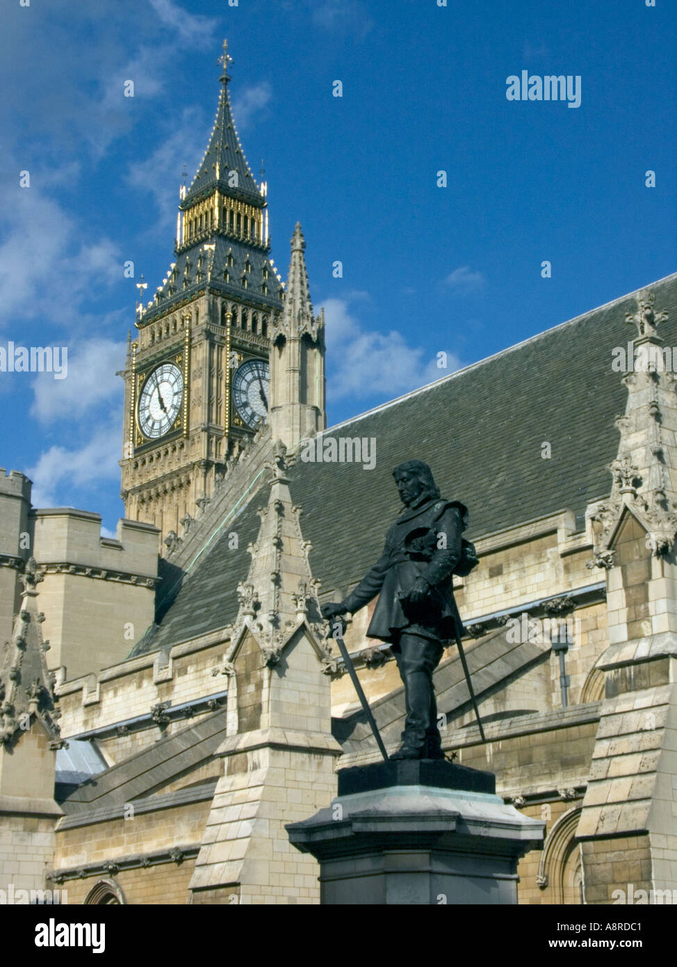 Oliver Cromwell Statue and Big Ben, Saint, St, Stephens, Tower, London