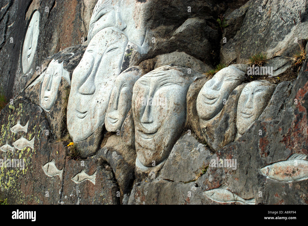 Faces carved in Rocks Qaqortoq Greenland Stock Photo - Alamy