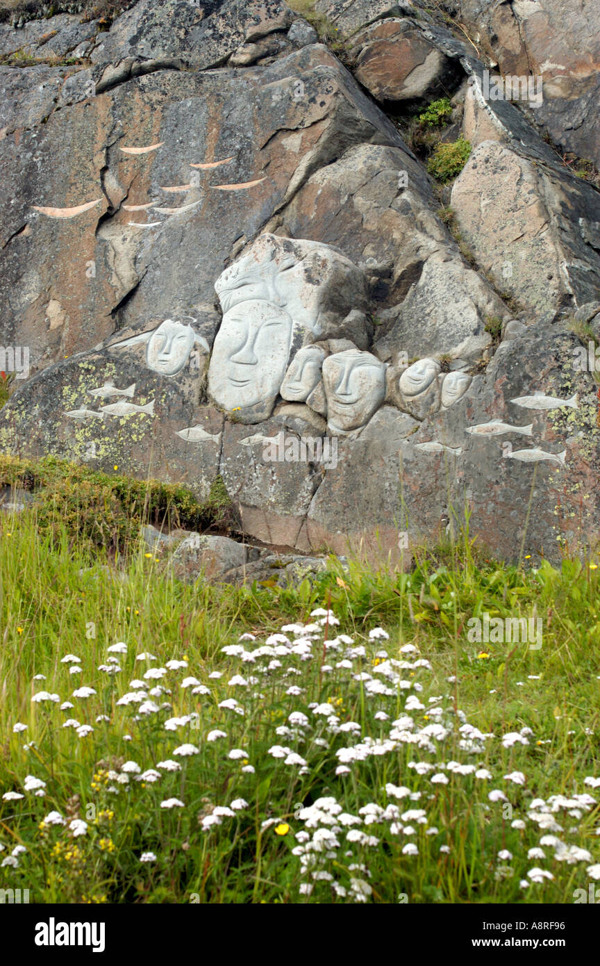 Faces carved in Rocks Qaqortoq Greenland Stock Photo - Alamy
