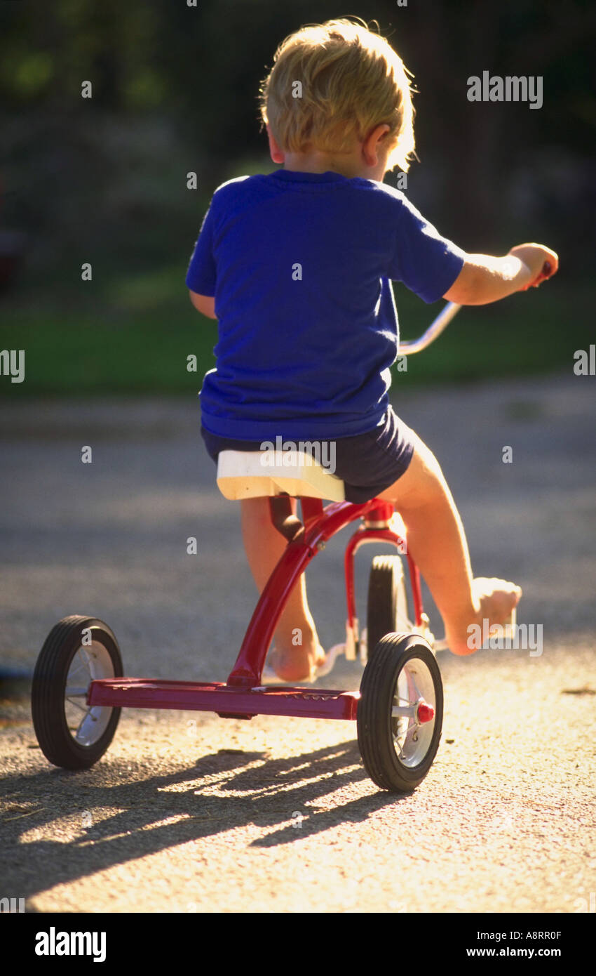 Three year old boy riding tricycle Stock Photo Alamy