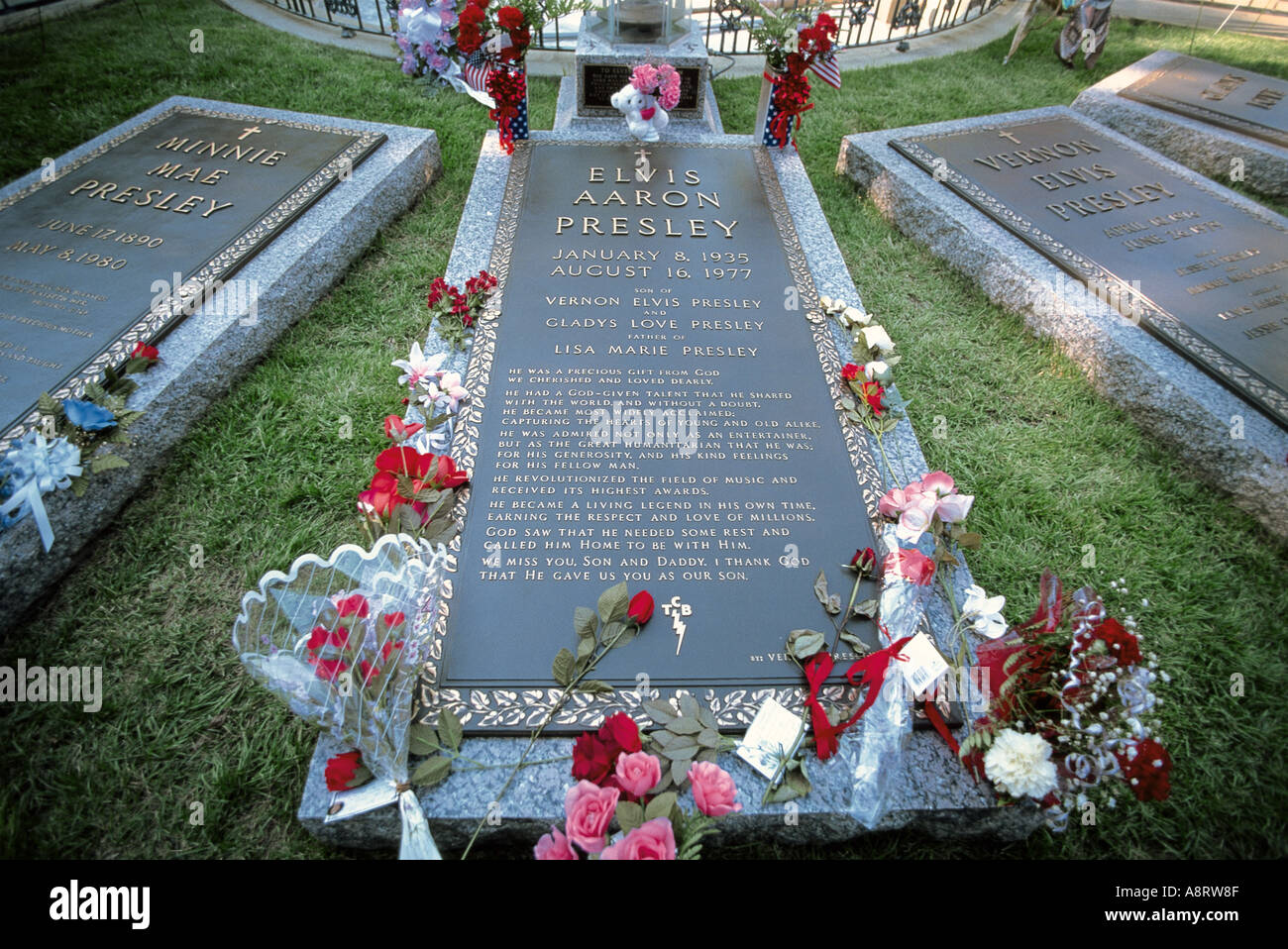 View of Elvis Presley gravestone memorial in Graceland Memphis Tennessee Stock Photo