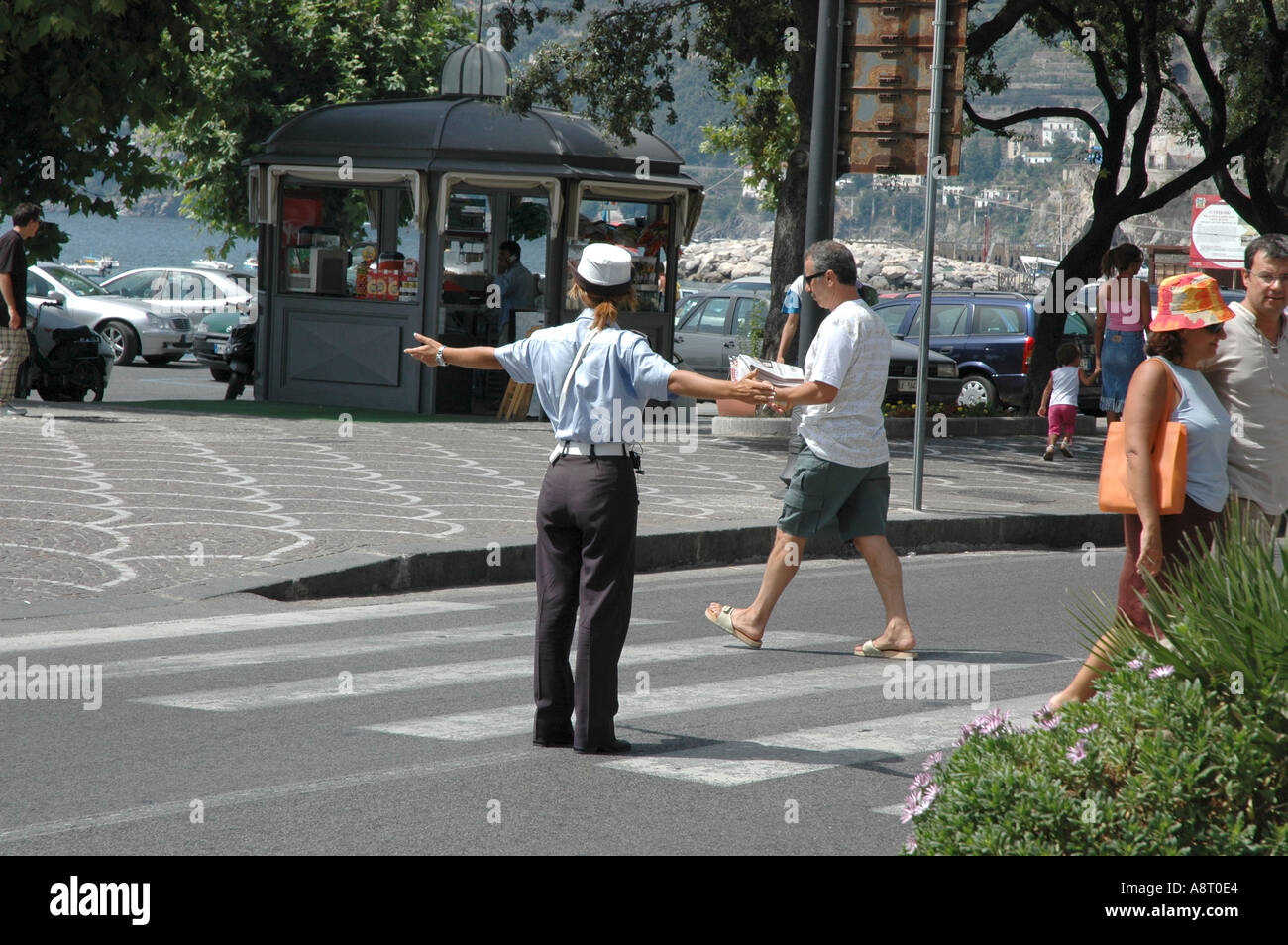 Italian police officer directing traffic Stock Photo