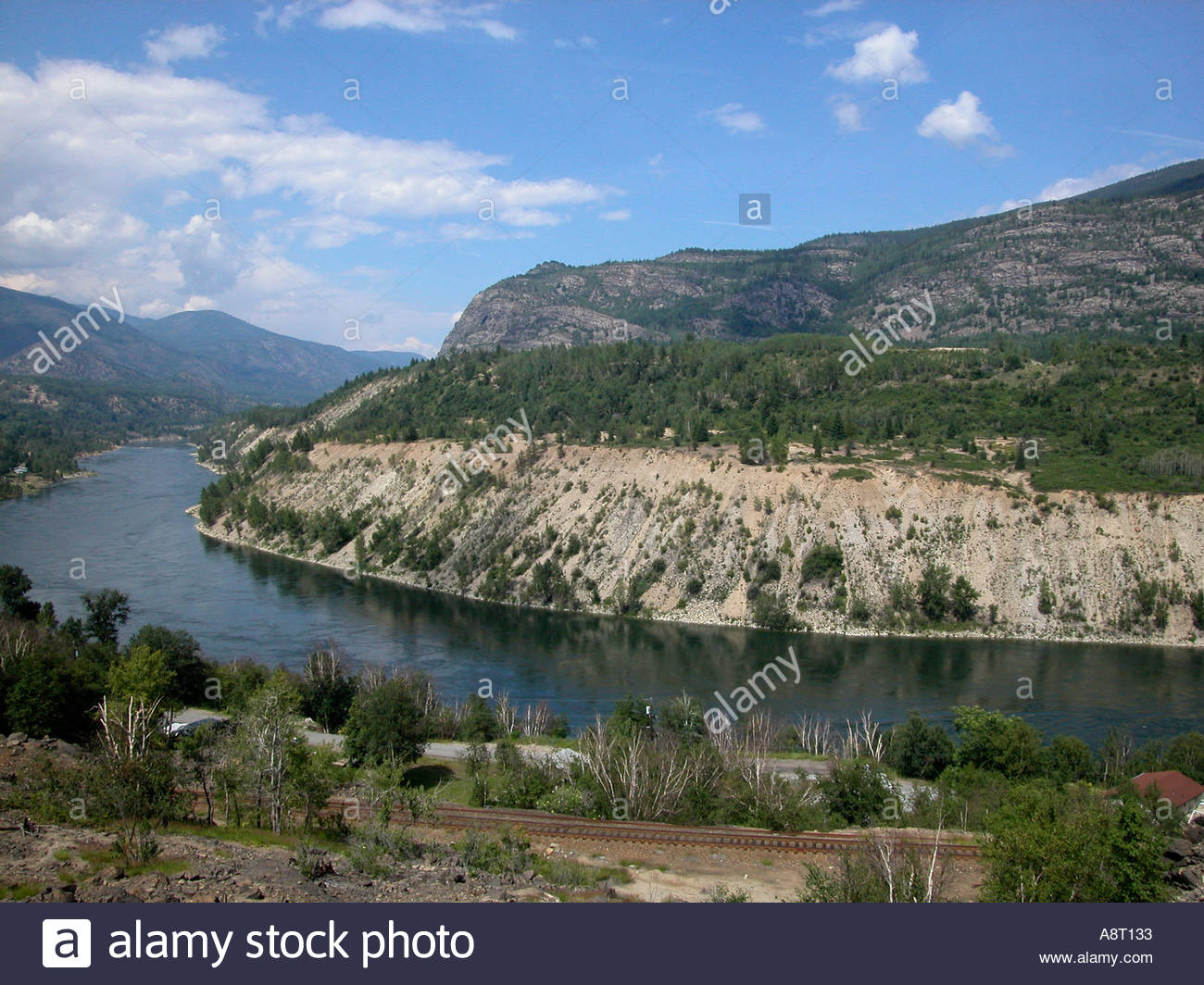 Columbia River Valley near Castlegar and Genelle BC Stock Photo