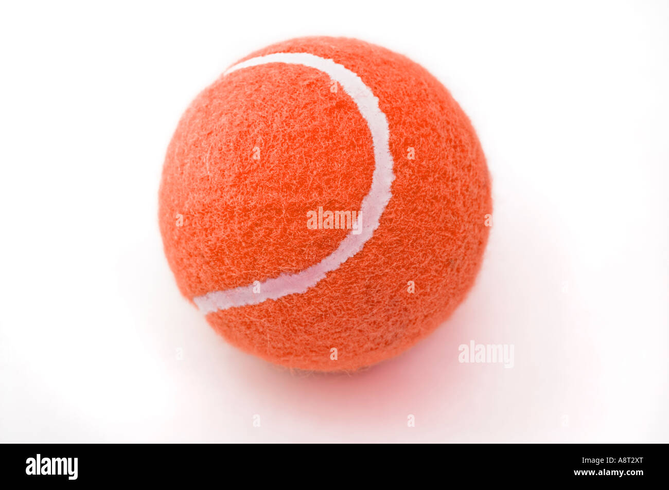 Single Red, Orange, Tennis, Ball, on a White, Background, Novelty,Game Stock Photo