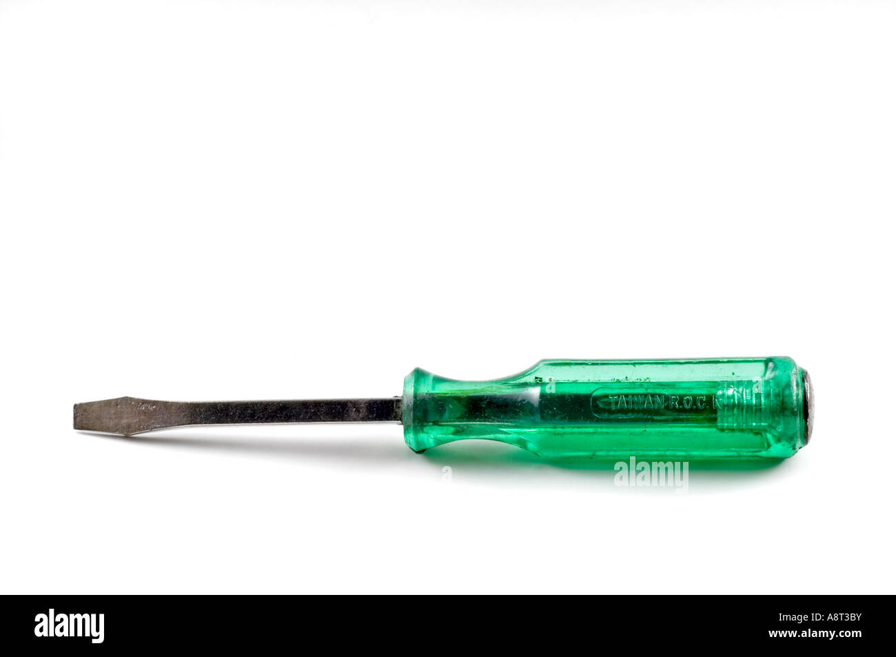 Flat head screw driver with green plastic handle Stock Photo Alamy
