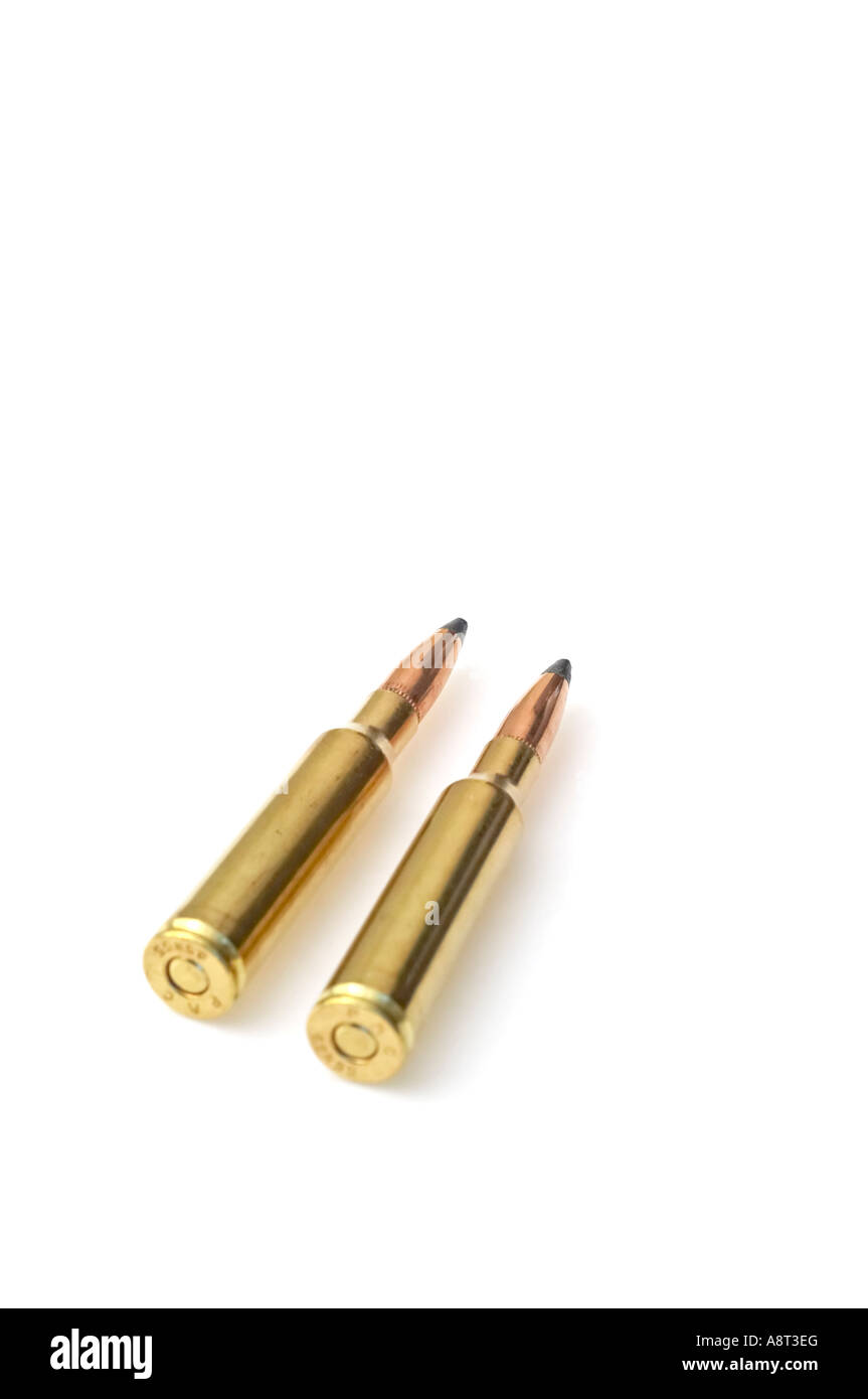 2 of 6 5x55mm Cartridges 140 Grains Pointed Soft Point Bullet Stock Photo