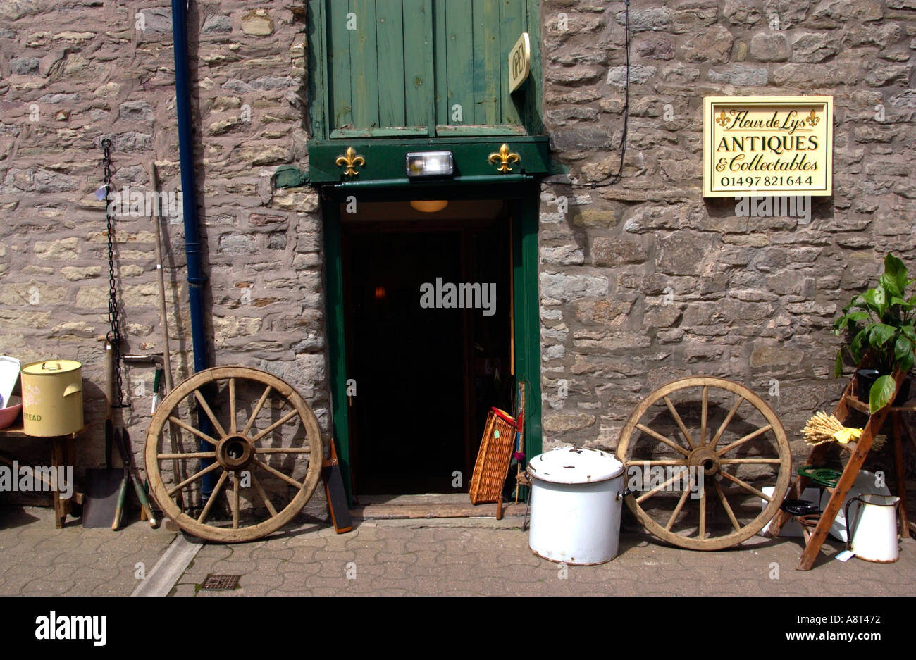 Antique shop at Hay on Wye Powys Wales UK Stock Photo Alamy