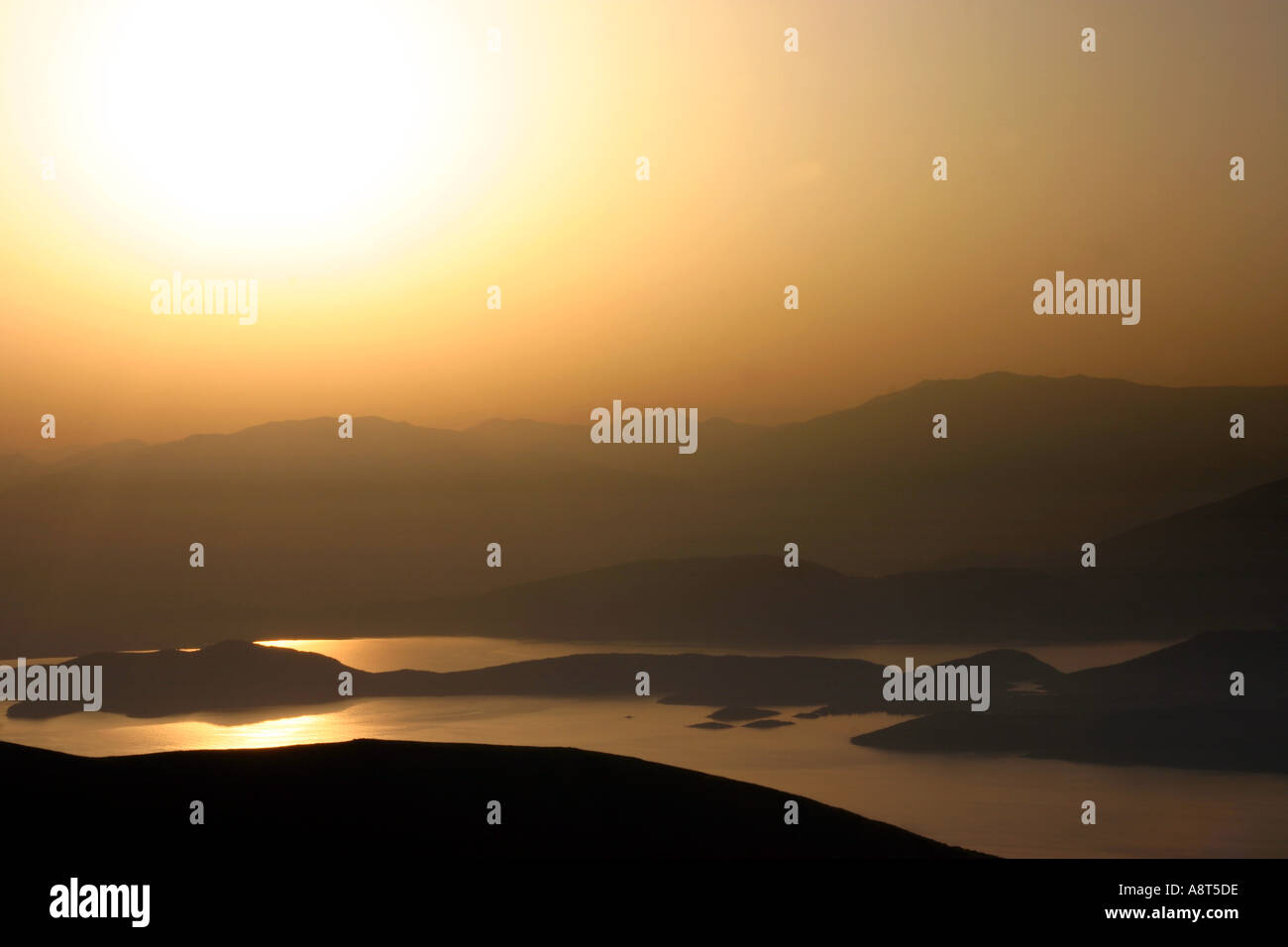 Sunrise from Pantokrator in Corfu Stock Photo