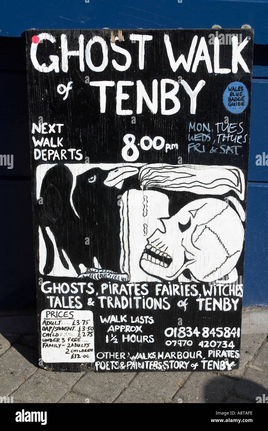 Ghost Walk Sign Tenby Pembrokeshire Wales Stock Photo Alamy