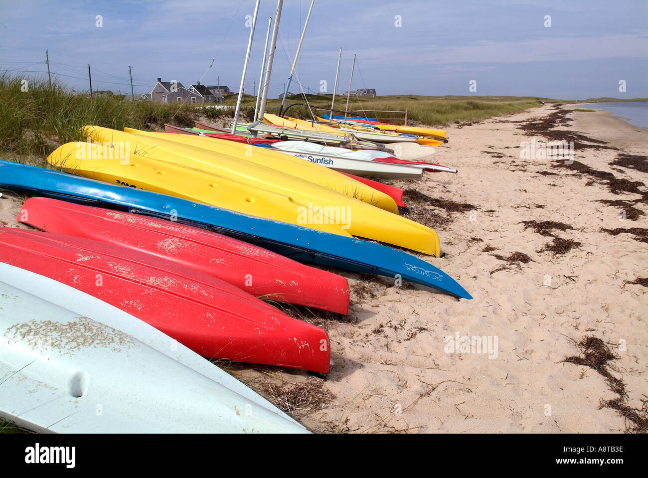 Beached Recreational Boats Nantucket Island MA Stock Photo
