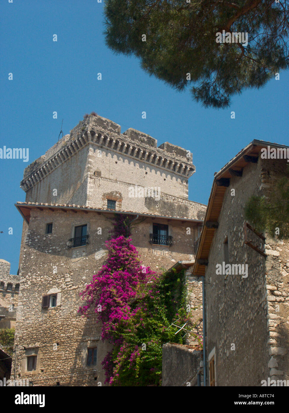 Tower of Caetani family castle in Sermoneta Lazio Italy Stock Photo