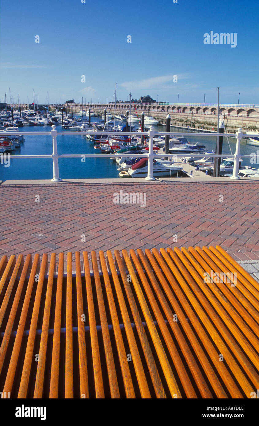 Seat and walkway at St Helier marina Jersey Channel Islands British