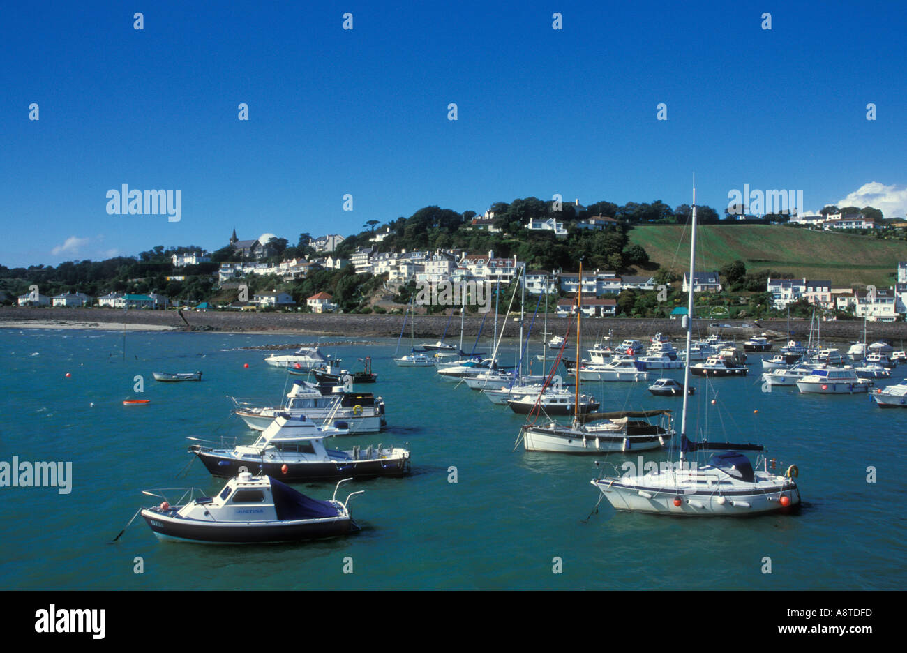 Yachts and small boats in Gorey Harbour Jersey Channel Islands British
