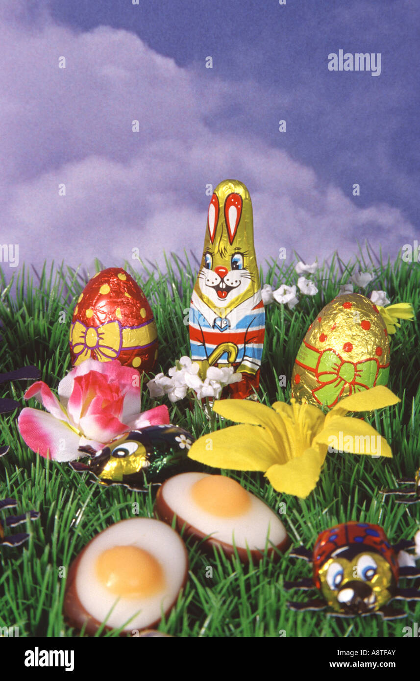 easter bunny with easter eggs Stock Photo - Alamy