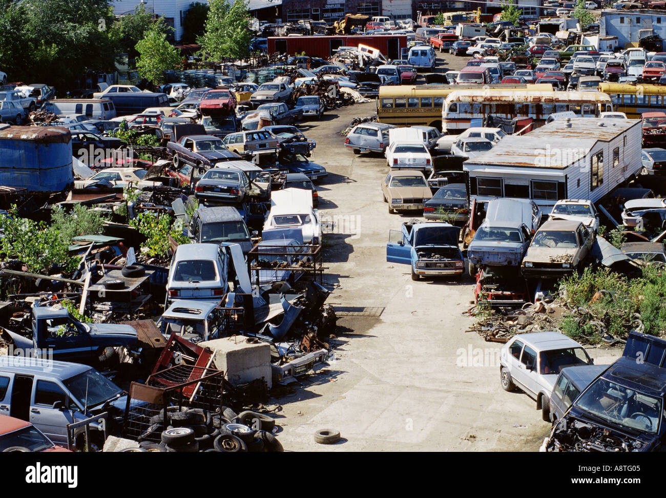 Aerial view of a car junkyard in the U S Stock Photo Alamy