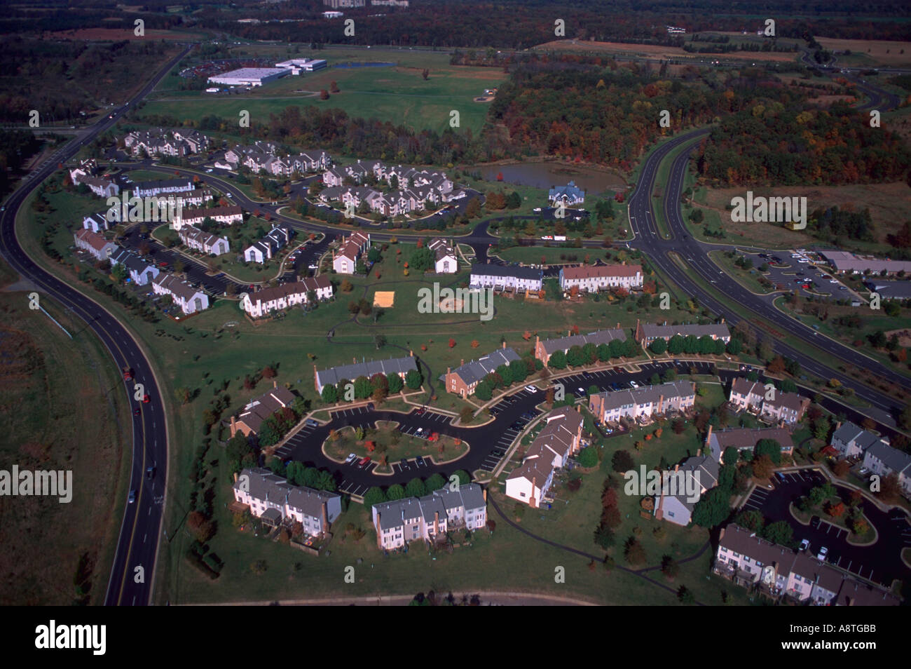 Aerial view of a townhouse development in Loudon County Northern Virginia Stock Photo