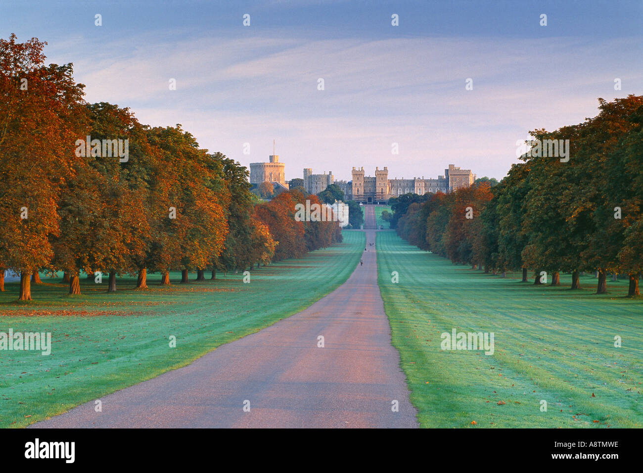 dawn autumn colours Windsor Castle Surrey England UK Stock Photo