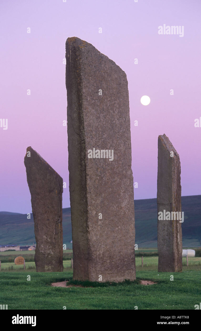 The Stones of Stenness at dusk, Orkney Islands Stock Photo