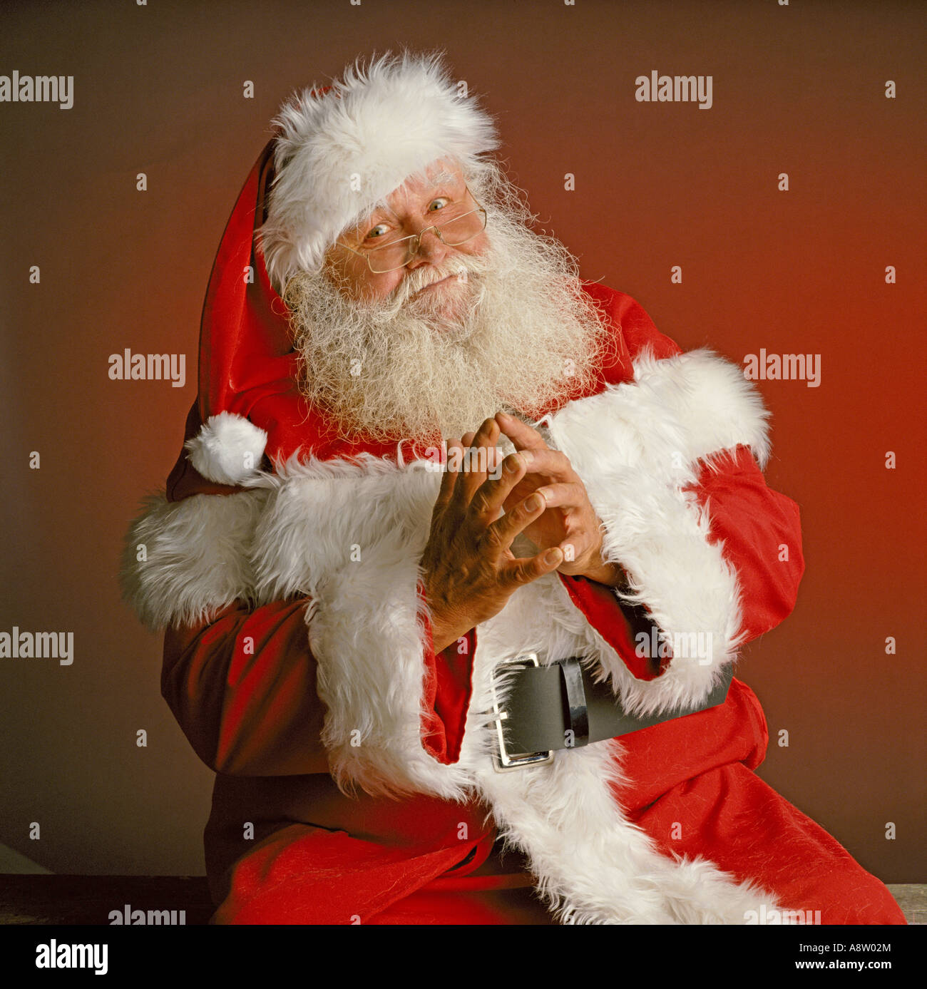 Portrait of man dressed as Santa Claus / Father Christmas. Stock Photo